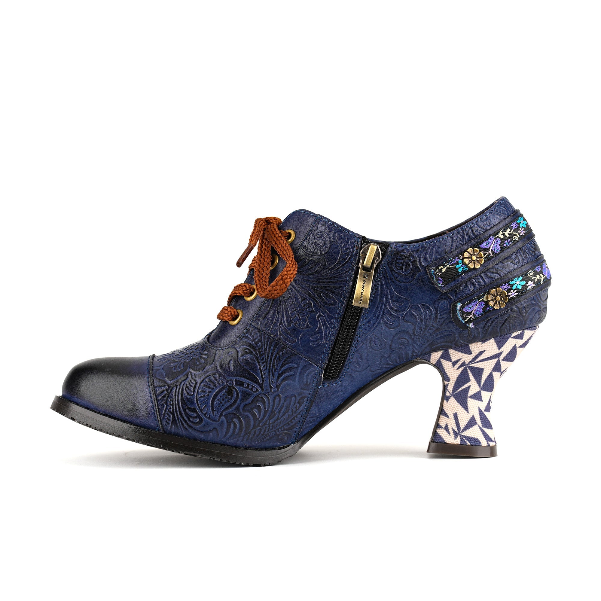 Nicolasa™ | Floral Embossed Lace-Up Heels