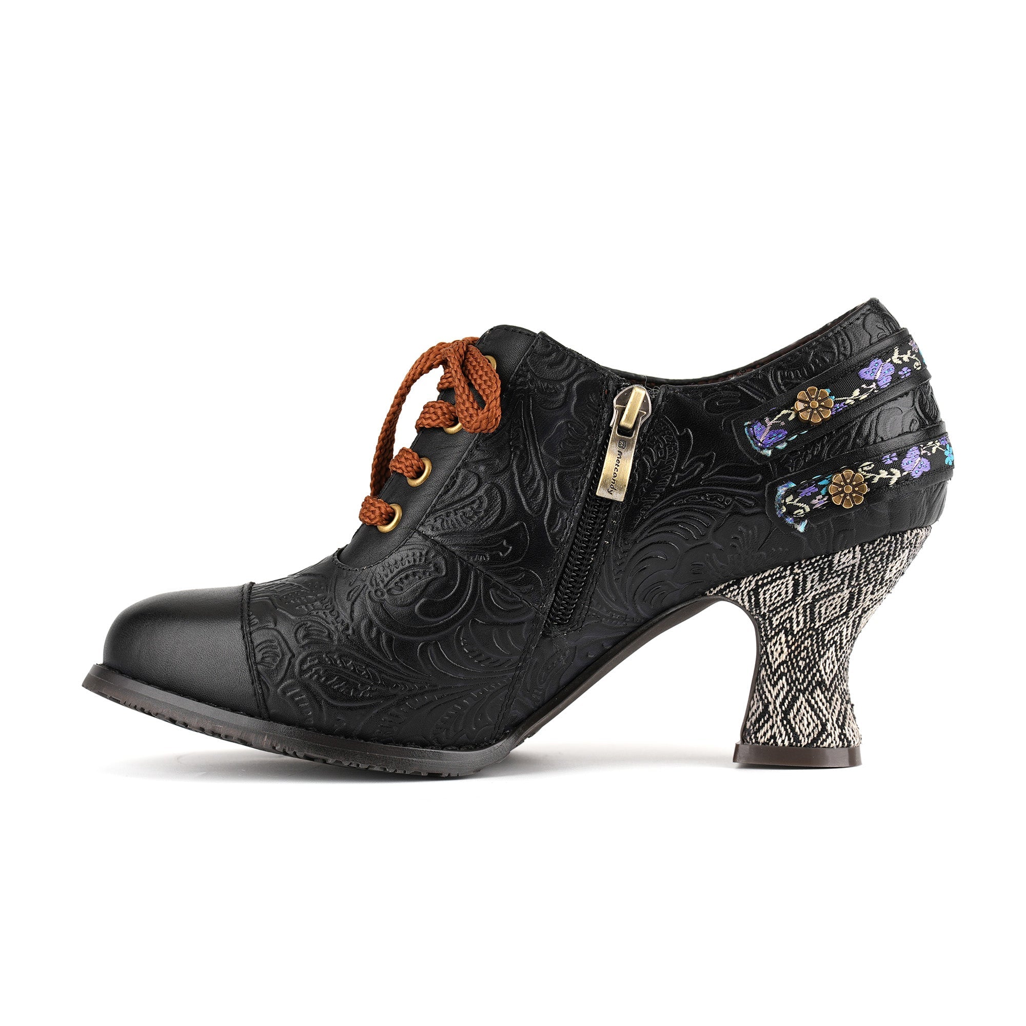 Nicolasa™ | Floral Embossed Lace-Up Heels