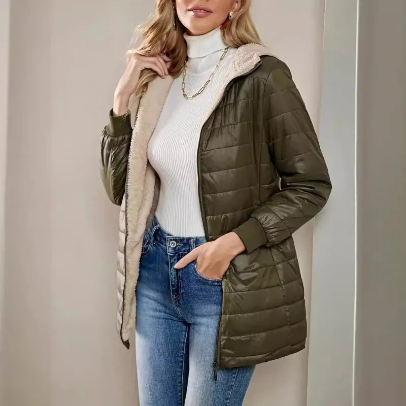 Women's Quilted Jacket with Hood and Zipper