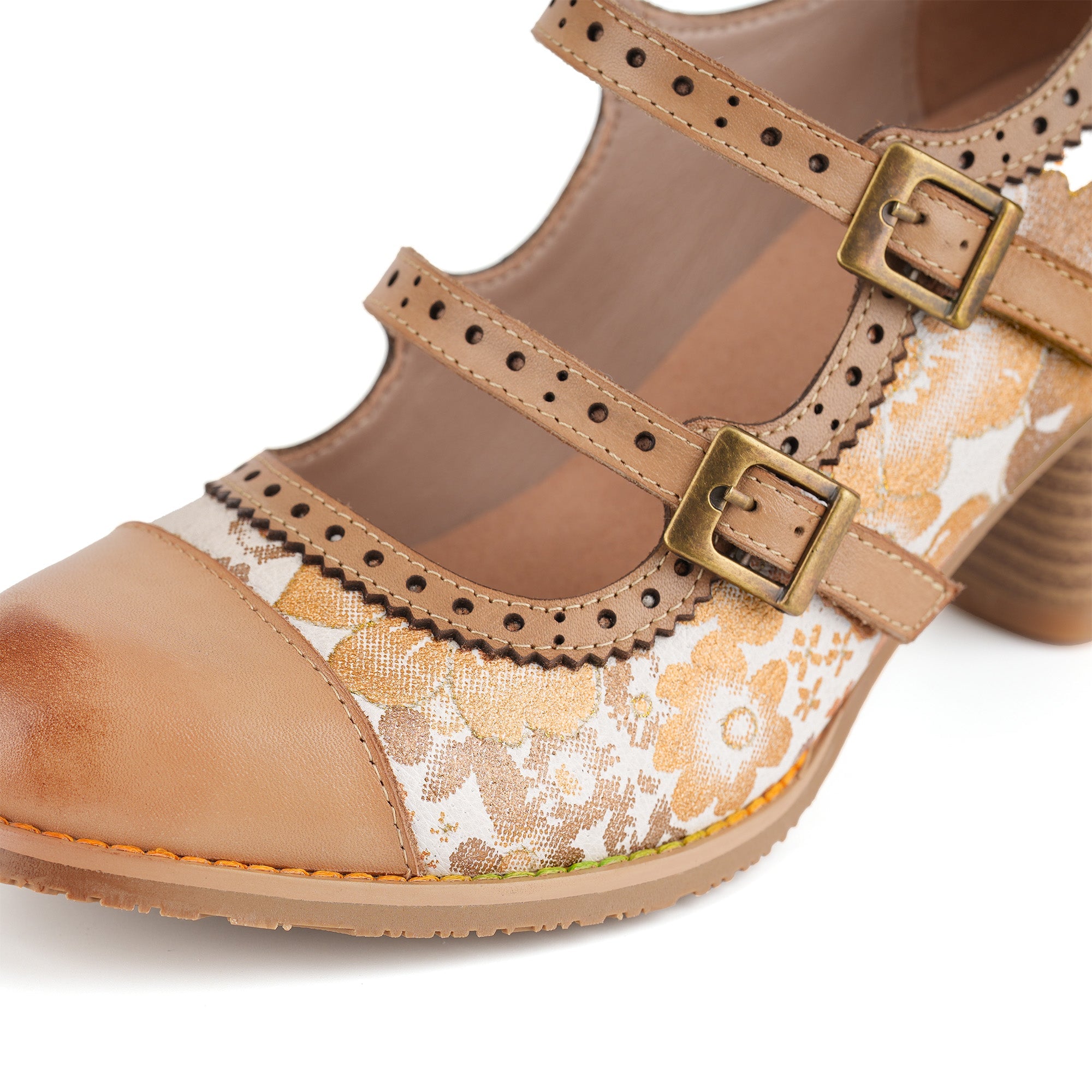 Dorianne™ | Double Buckle Strap Floral Mary Jane Heel