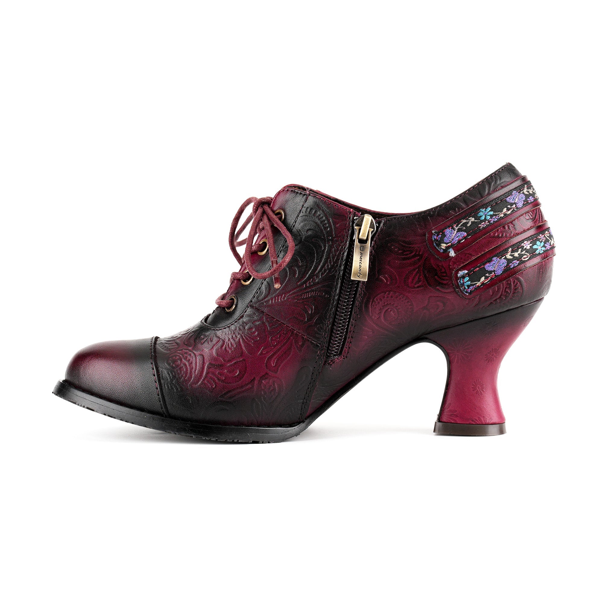 Nicolasa™ | Floral Embossed Lace-Up Heels