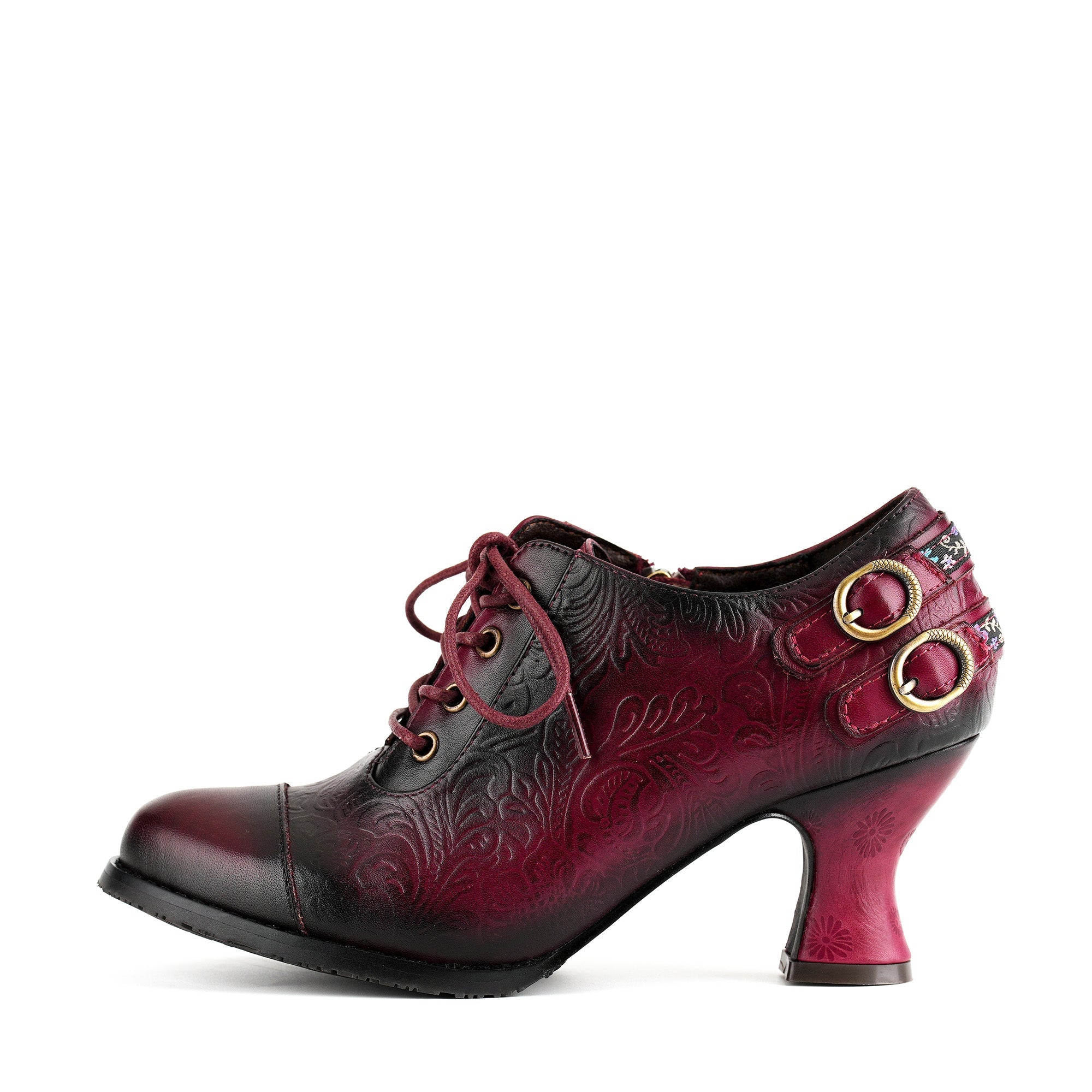 Nicolasa™ | Floral Embossed Lace-Up Heels