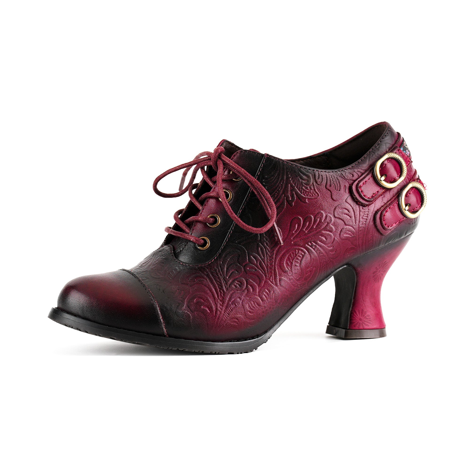 Nicolasa™ | Floral Embossed Lace-Up Heels