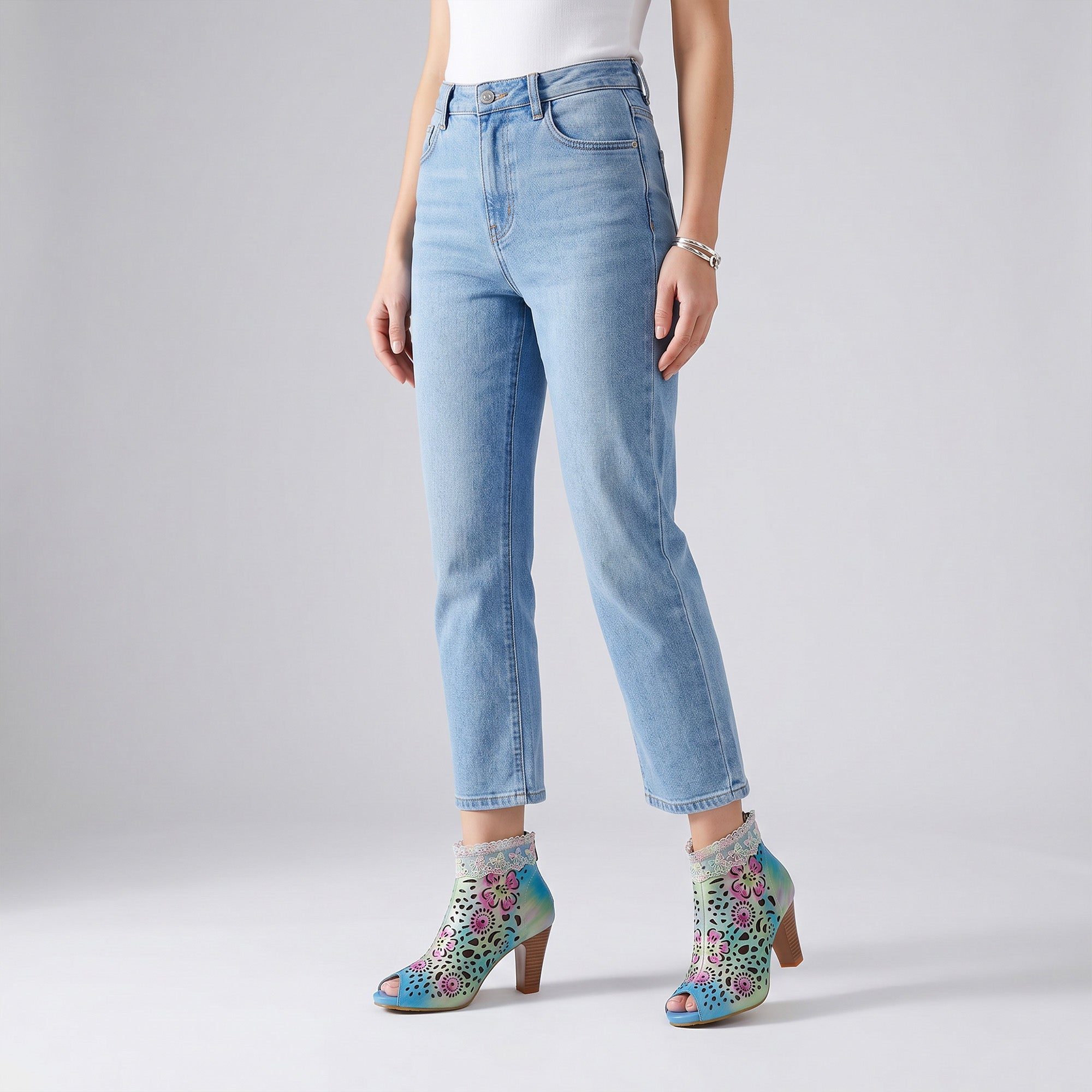 Iridella™ | Gradient Floral Cutout Lace Trim Sandal Bootie