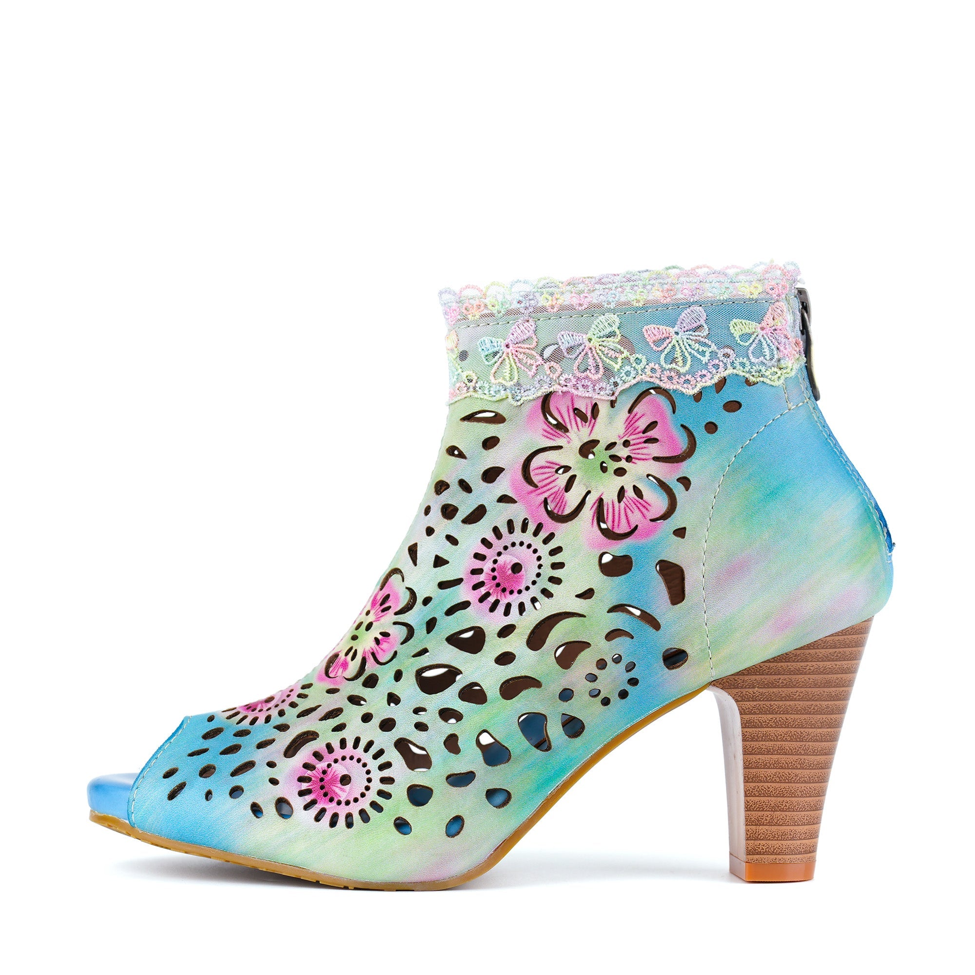Iridella™ | Gradient Floral Cutout Lace Trim Sandal Bootie