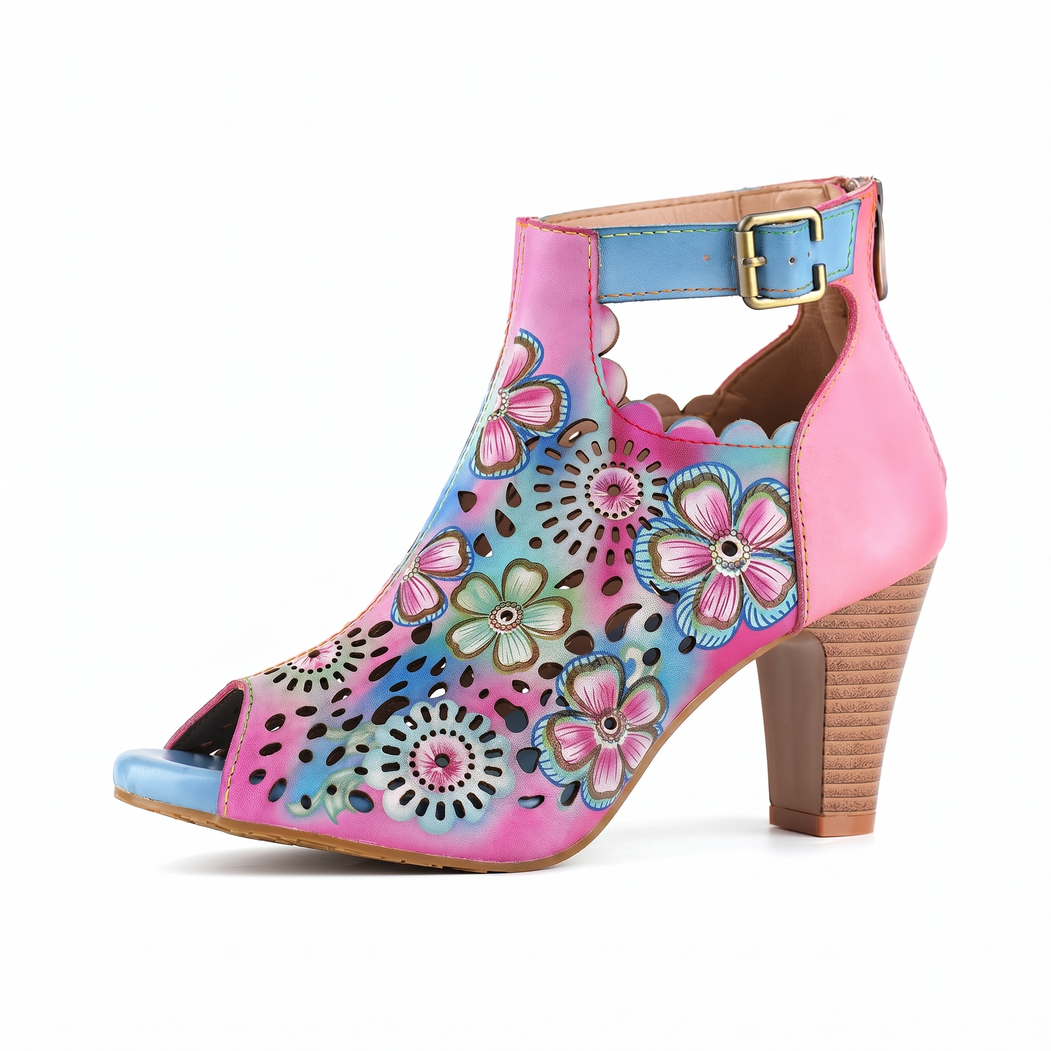Amelora™ | Floral Cutout Buckle Scalloped Sandal