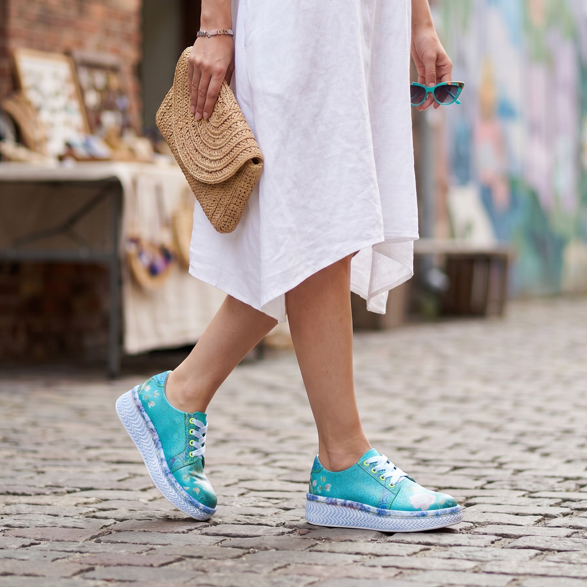Azzurella™ | Floral Platform Lace-Up Sneakers