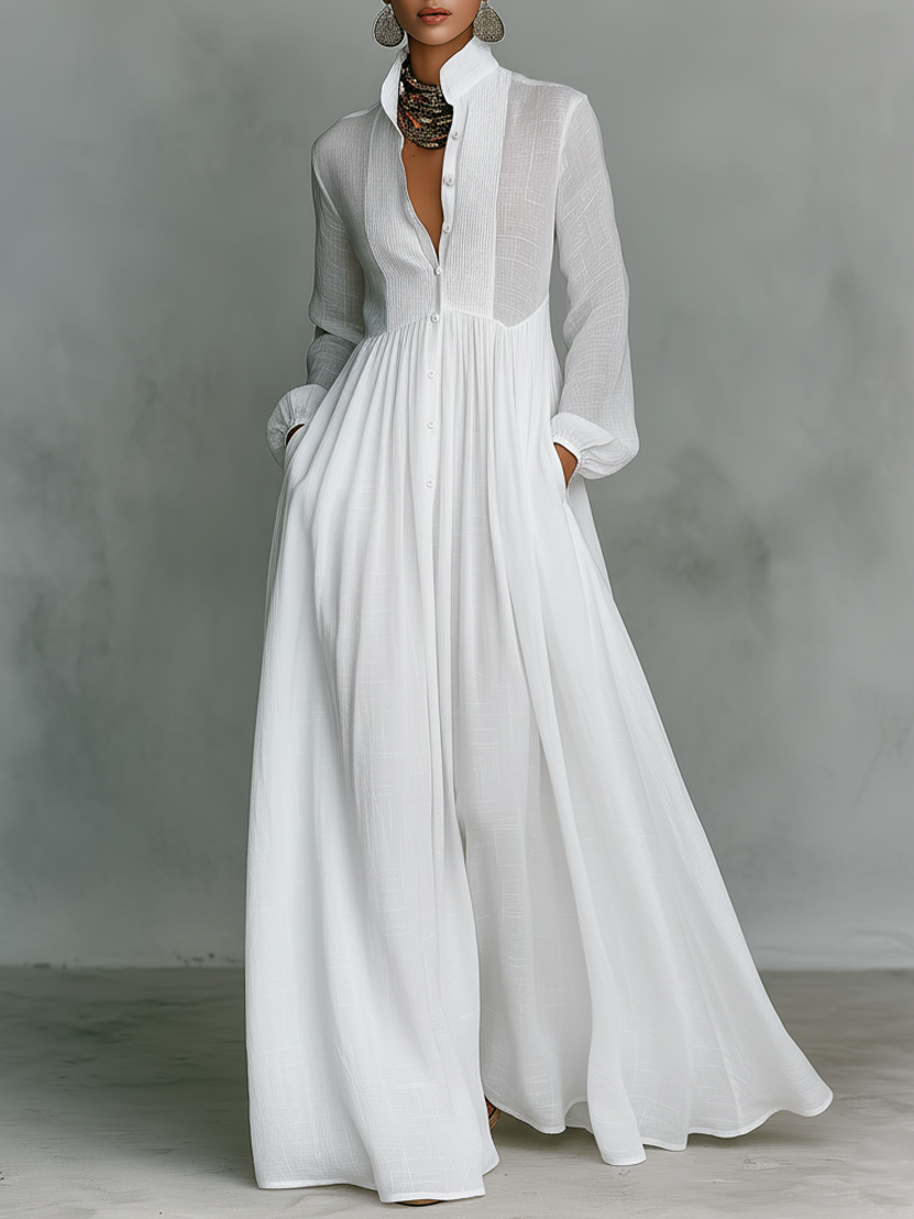 Genevieve | High-Collar Button-Front Maxi Dress