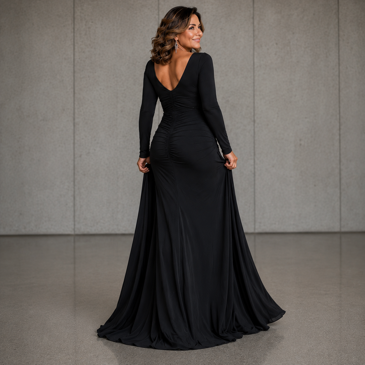 Nicolette™ | Long Sleeve Ruched Maxi Dress