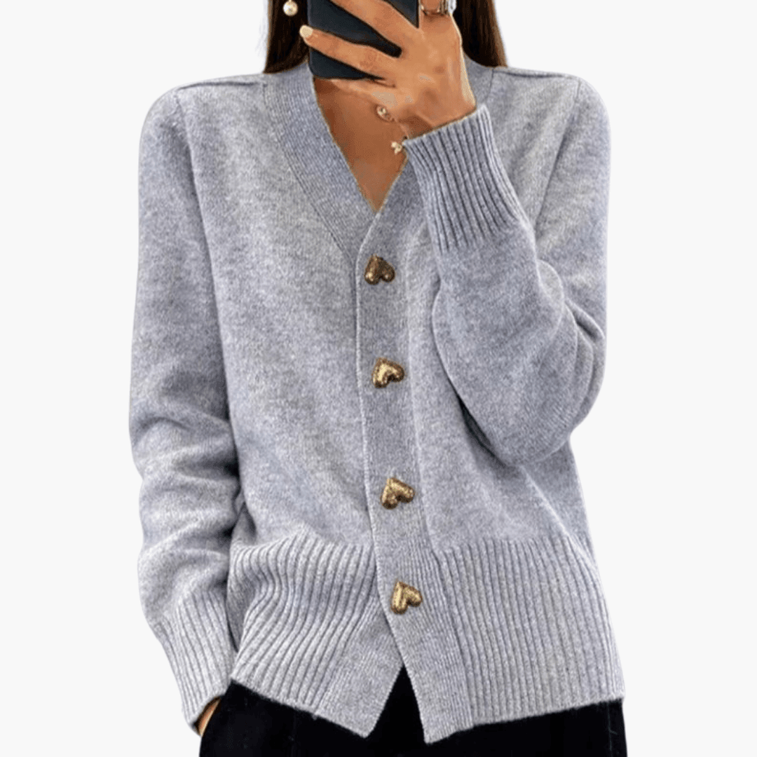 Bernadette™ | Heart Button V-Neck Cardigan