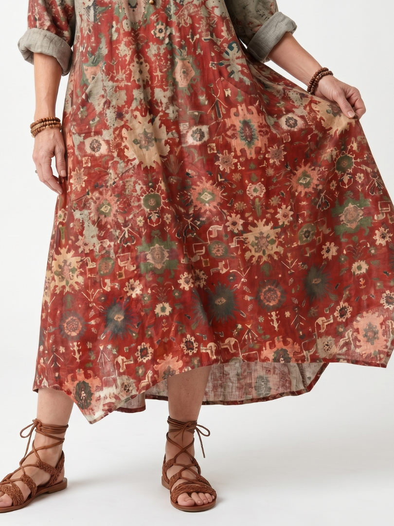 Vashti™ | Mixed Pattern Relaxed Pocket Midi Dress