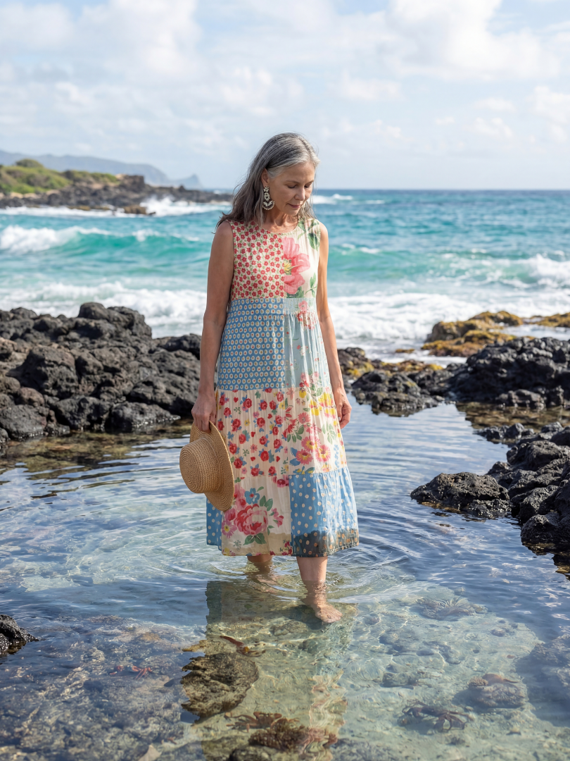 Kailani™ | Coastal Floral Patchwork Midi Dress