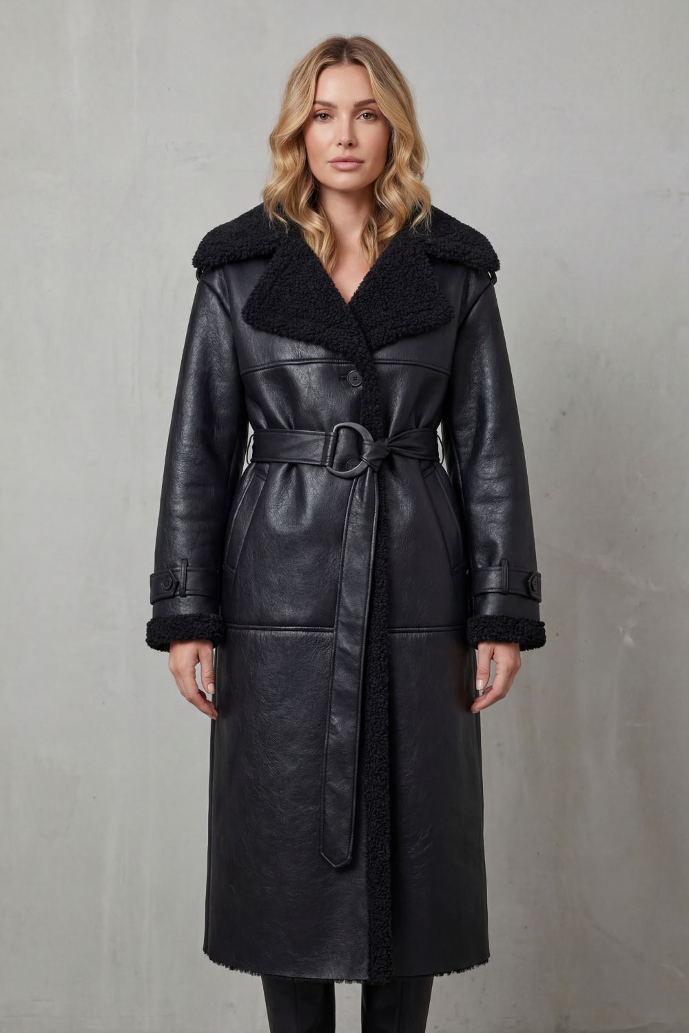 Women's Oversized Belted Warmth Shearling Coat