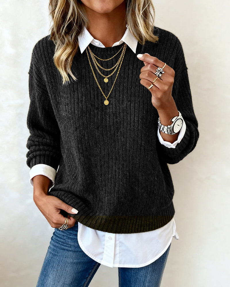Laluna | Sweater With Shirt Collar And Patchwork Design