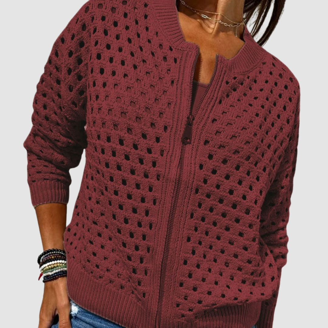 Stellwyn™ | Zip-Up Hollow Knit Cardigan