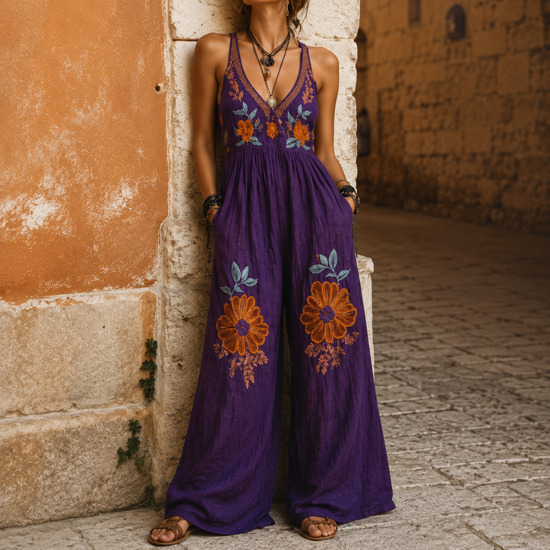 Mirabelle™ | Embroidered Bohemian Wide-Leg Jumpsuit