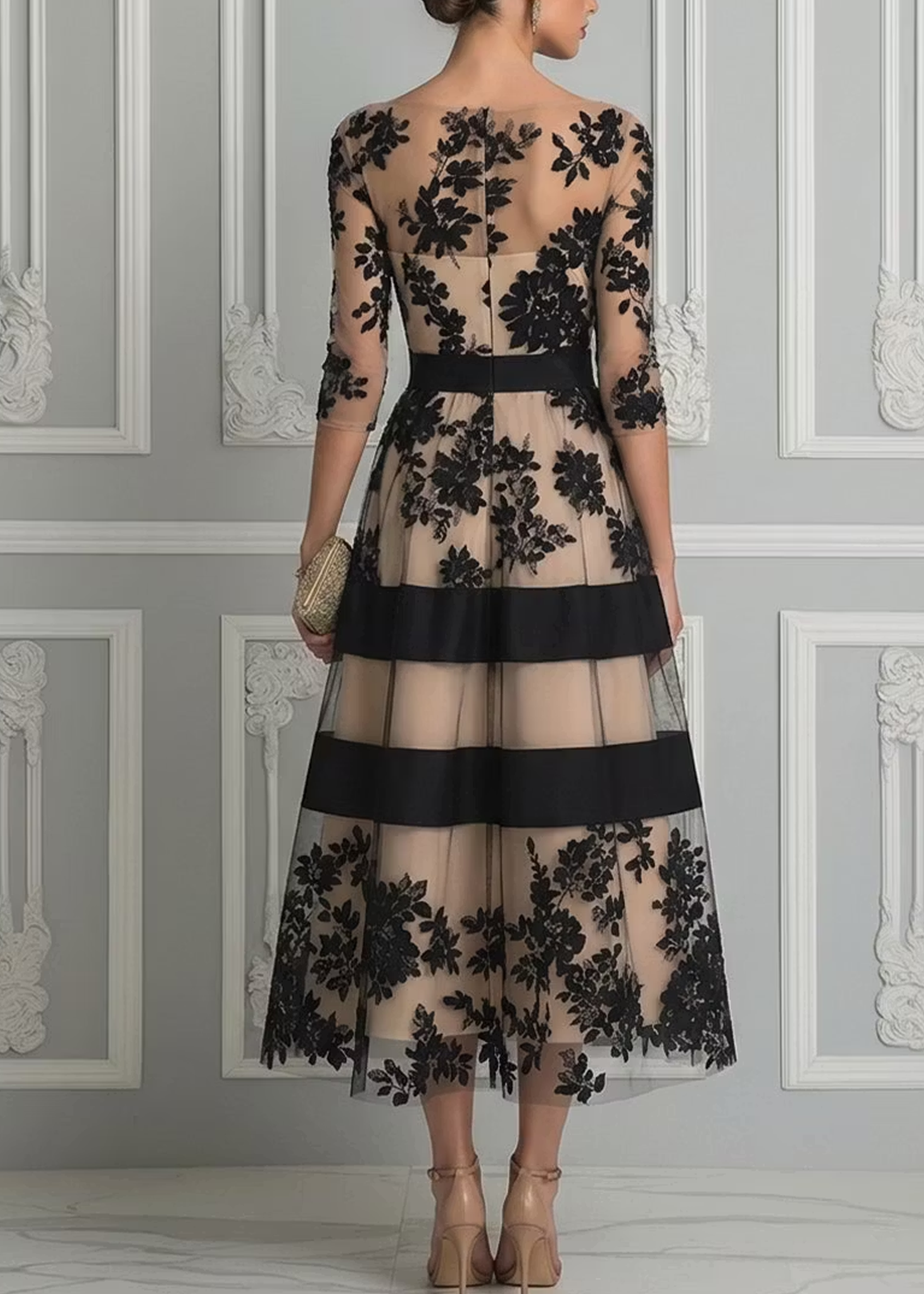 Helena™ | Floral Embroidered A-Line Midi Dress