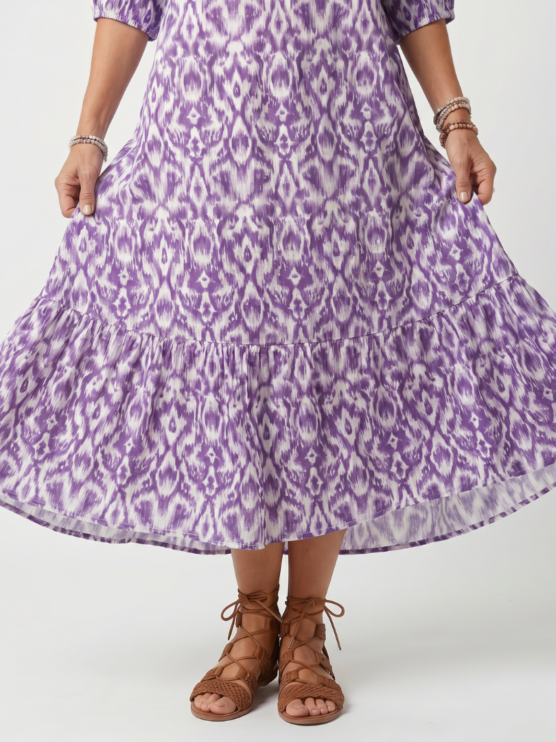 Vantelle™ | Printed Tassel Tie Midi Dress