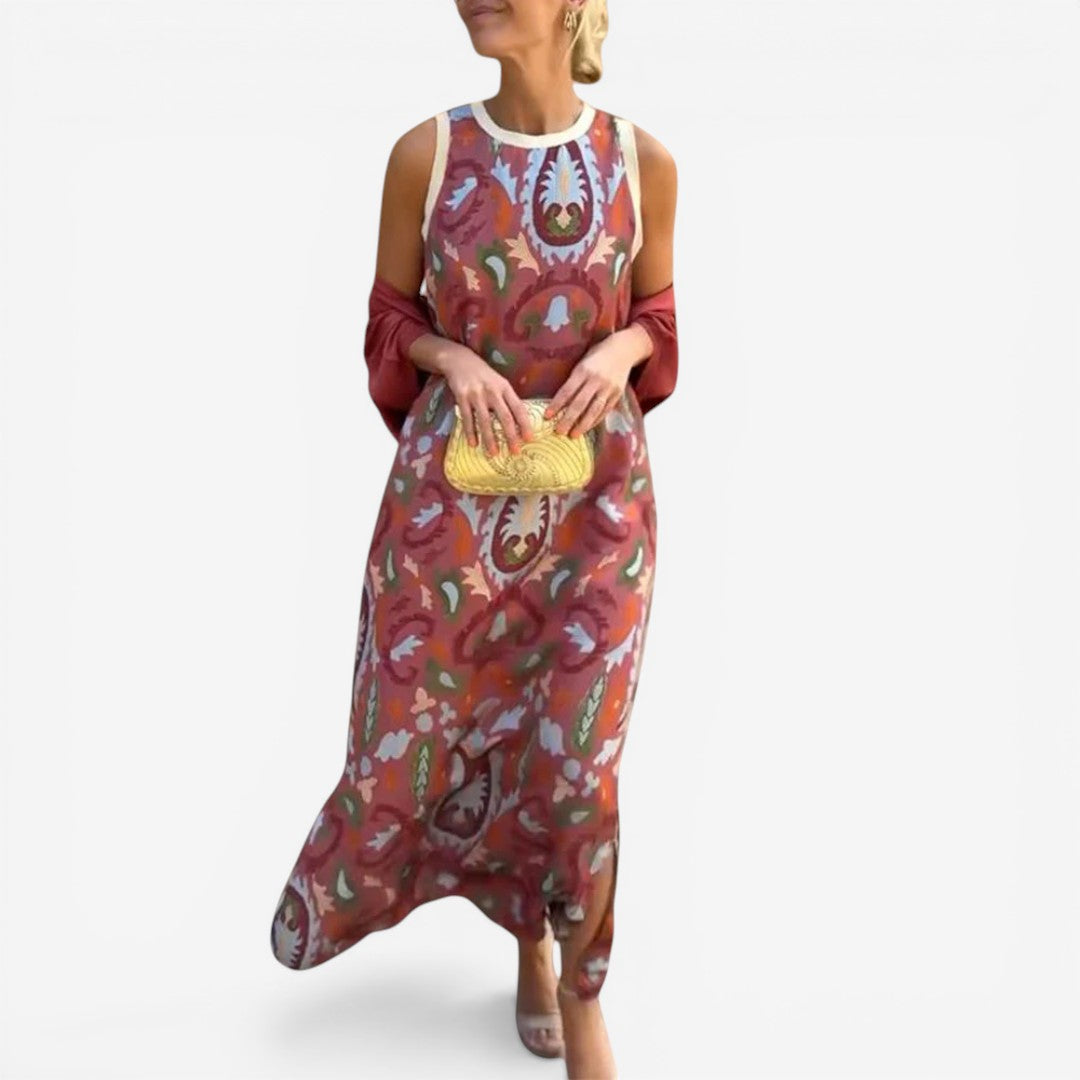 Romilda™ | Printed Maxi Dress with Matching Scarf