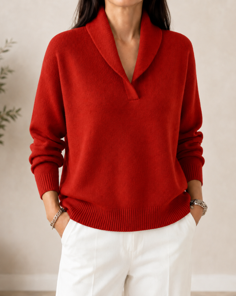 Lucinda™ | Shawl Collar V-Neck Sweater