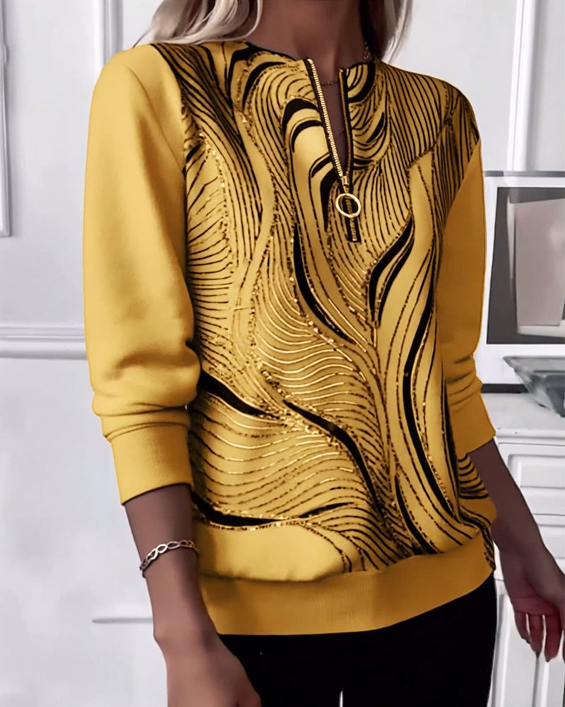 Velourna™ | Printed Zip-Neck Sweatshirt