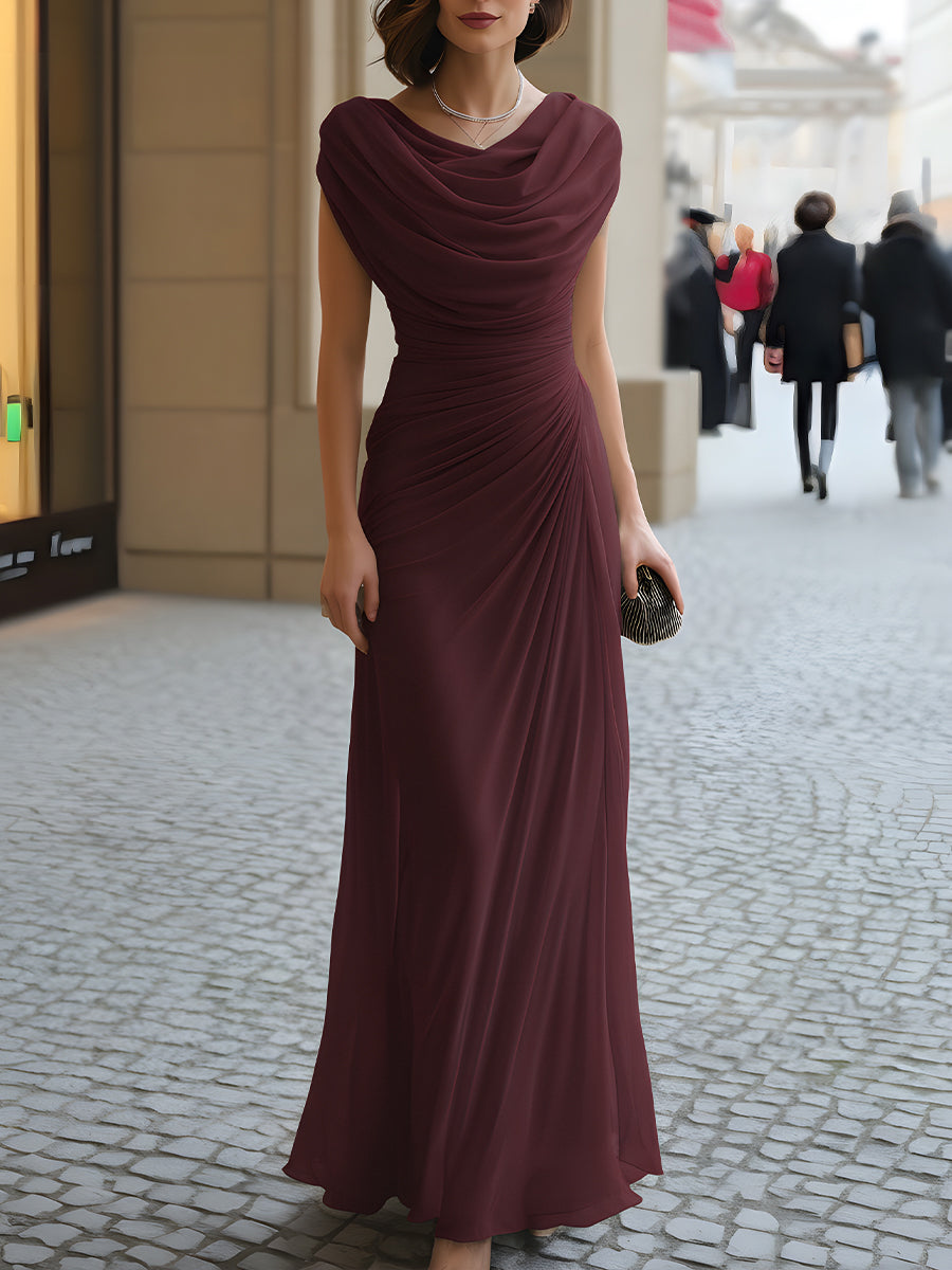 Antonella™ | Draped Maxi Dress with Ruched Cowl Neckline