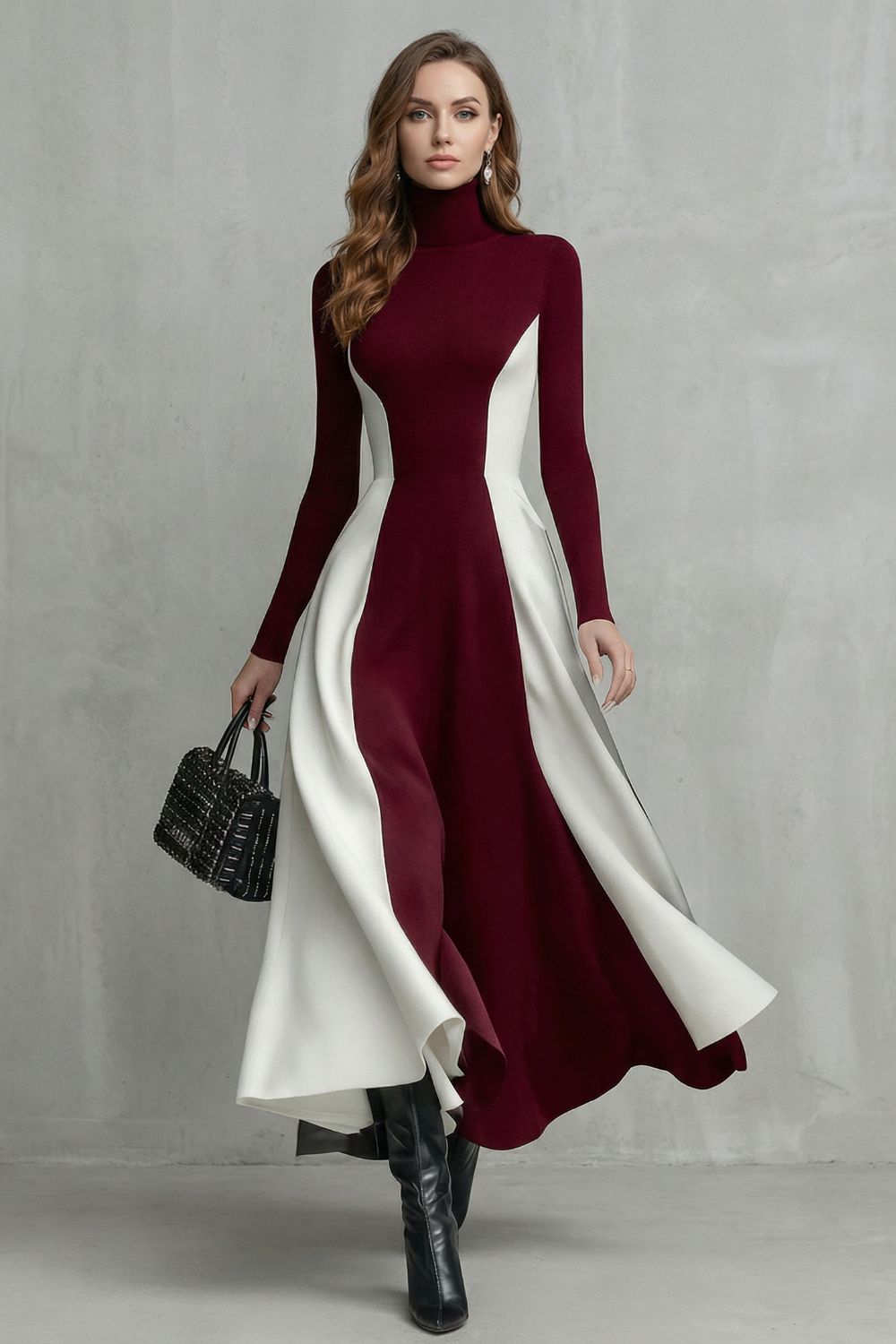 Leontara™ | Sculpted Contrast Flow Turtleneck Dress