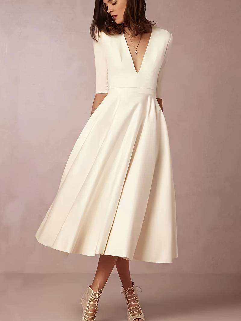 Women's Wedding Guest Elegant Flared Midi Dress