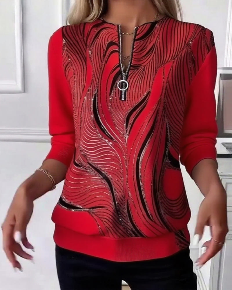 Velourna™ | Printed Zip-Neck Sweatshirt