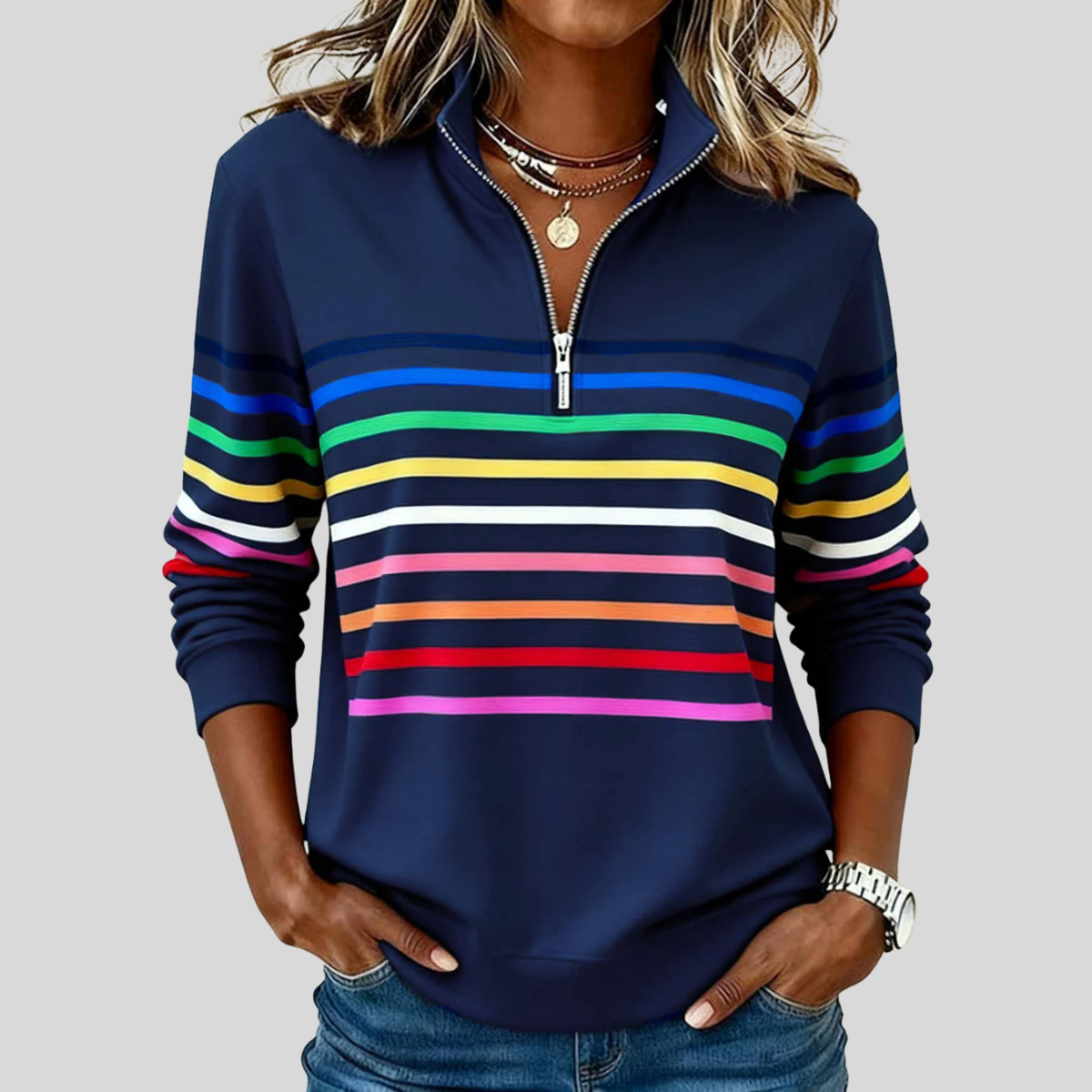 Prismette™ | Colourful Striped Quarter-Zip Sweatshirt