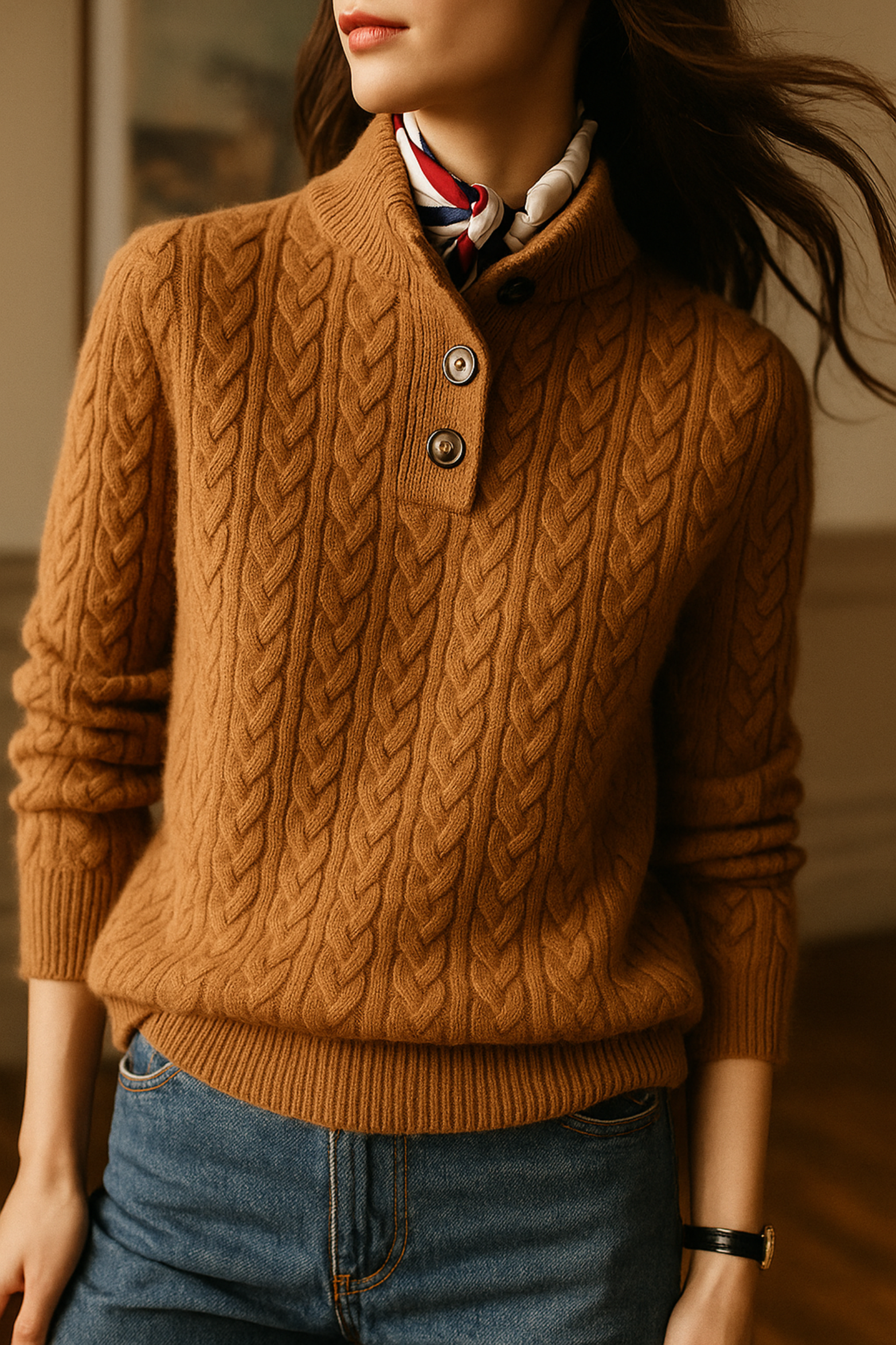 Women's Textured Cable Knit Sweater