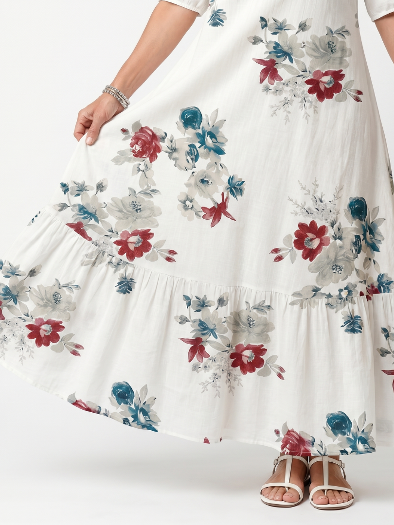 Nivelle™ | Scattered Floral Tassel Tie Midi Dress