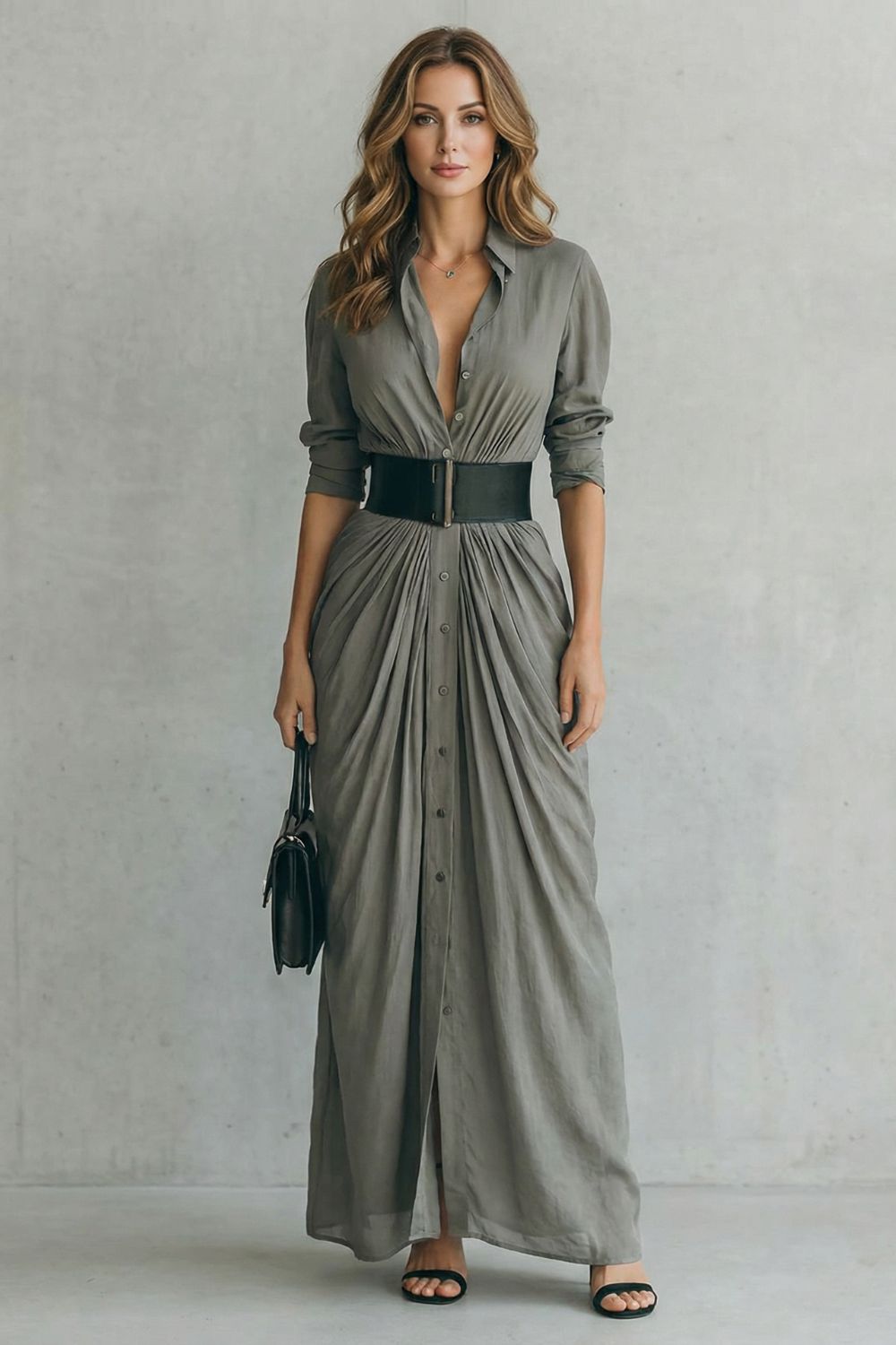 Nivara™ | Buttoned Draped Maxi Dress