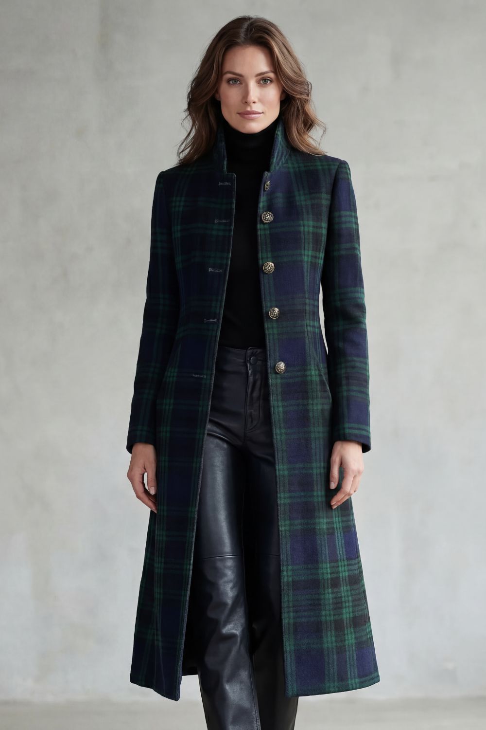 Women's Highland Check Silhouette Wool Blend Coat