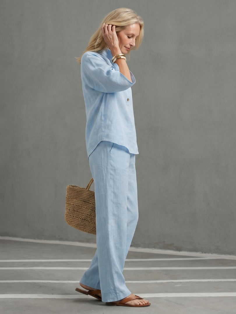 Levanne™ | Button Front Relaxed Tunic Trouser Set