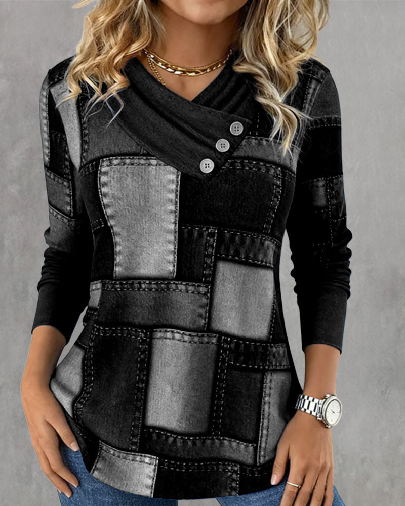 Avora™ | Long Sleeve V-Neck Button-Accent Top
