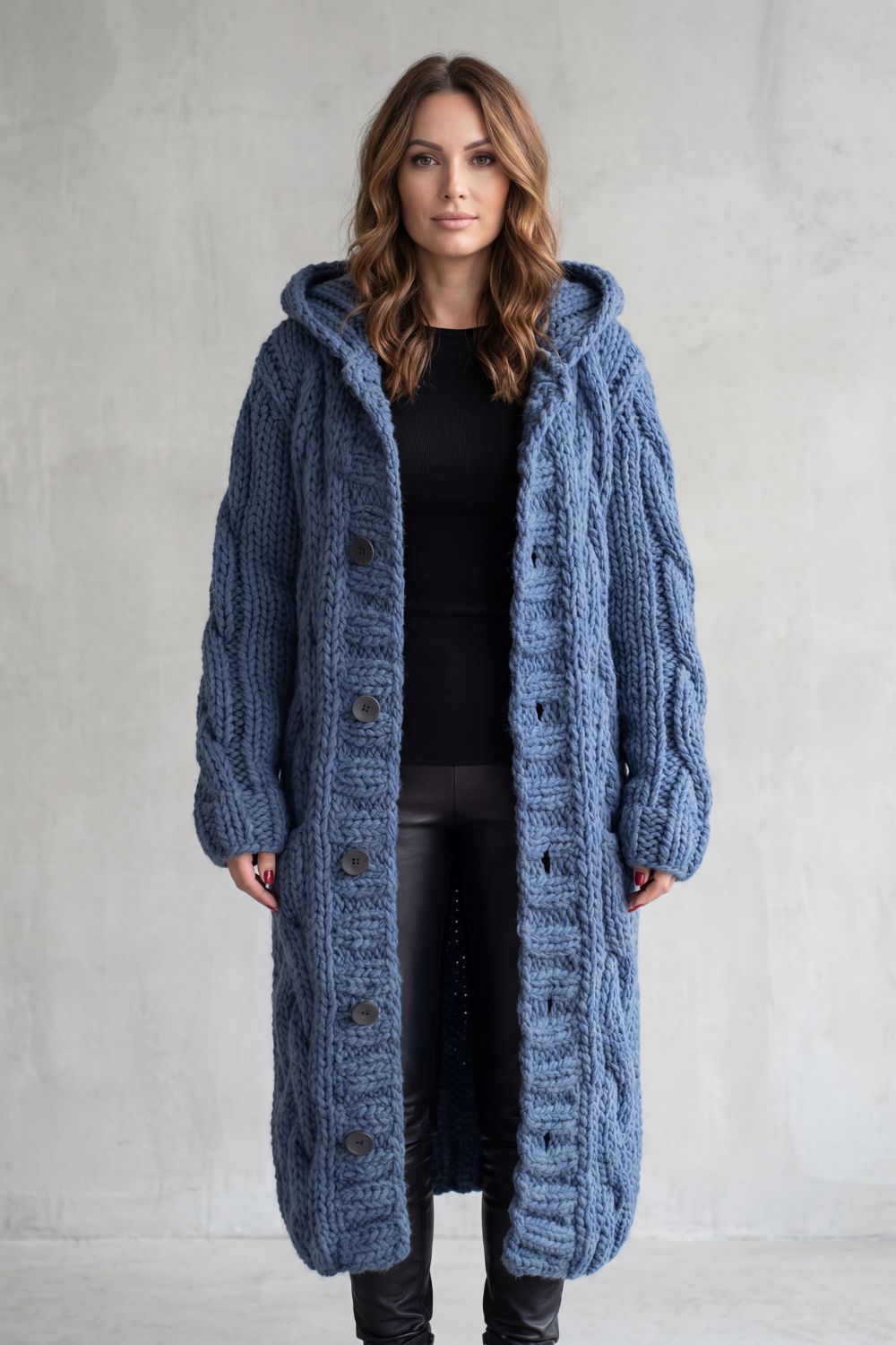 Women's Oversized Cable Knit Hooded Cardigan Coat