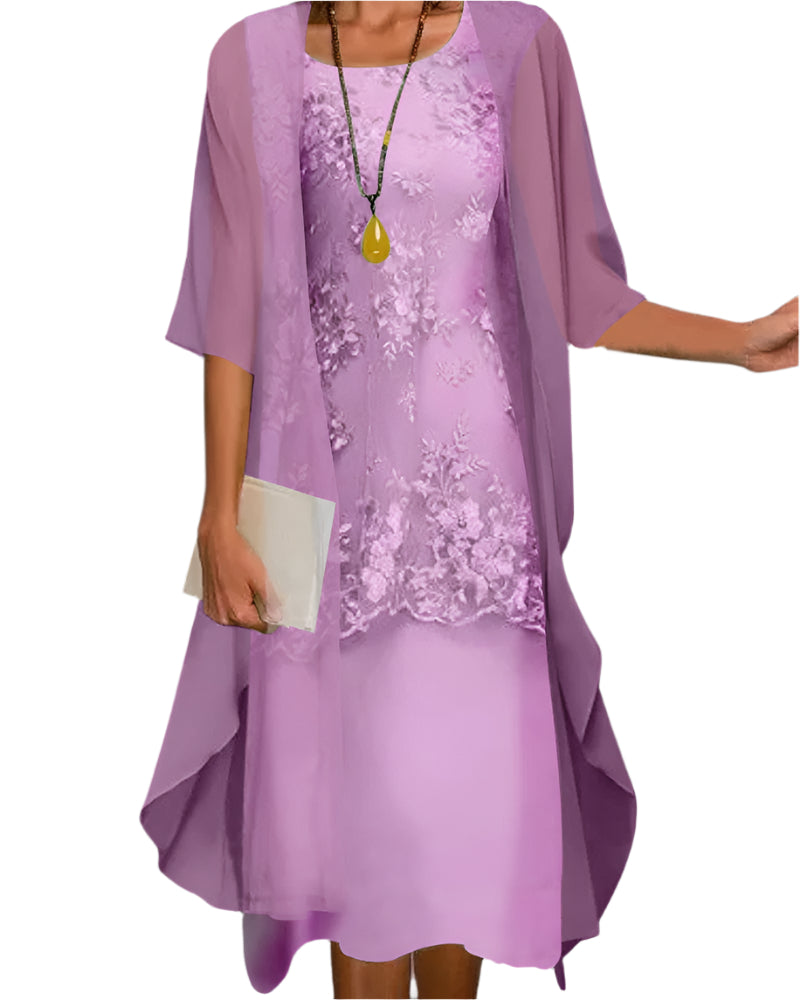 Women's Wedding Guest Dress with Flowing Sheer Sleeves Midi Dress