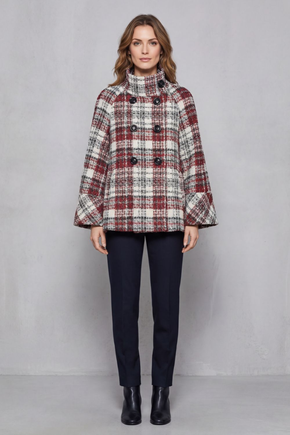 Women's Vintage Check Flair Wool Cape Coat