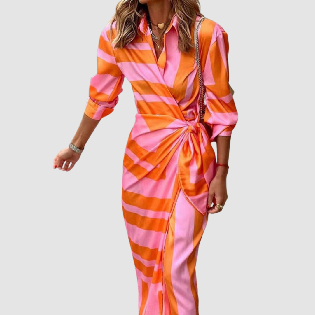 Priscilla™ | Elegant Striped Wrap Midi Dress