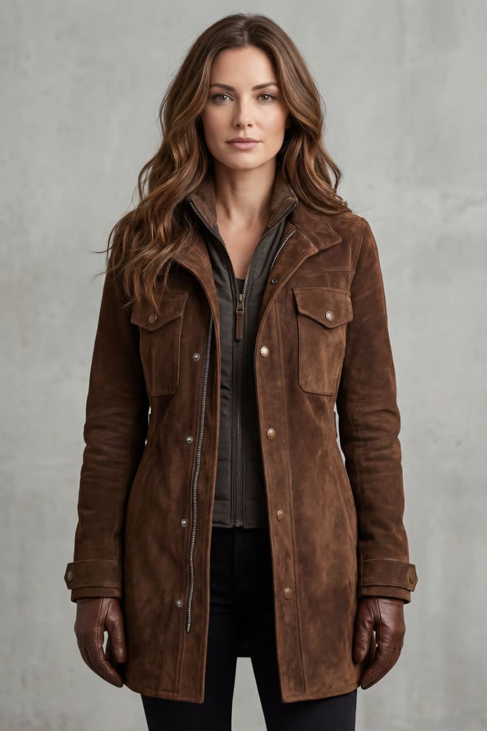 Women's Tailored Suede Finish Longline Coat