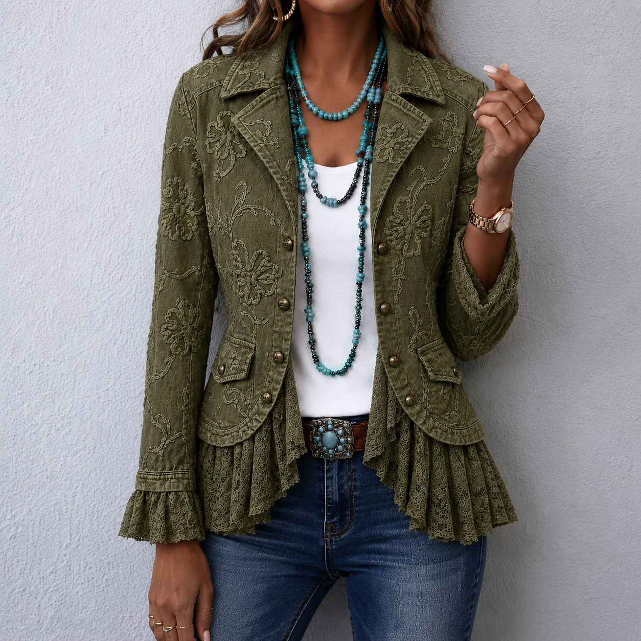 Everline™ | Elegant Flower Embroidered Lace Patch Jacket