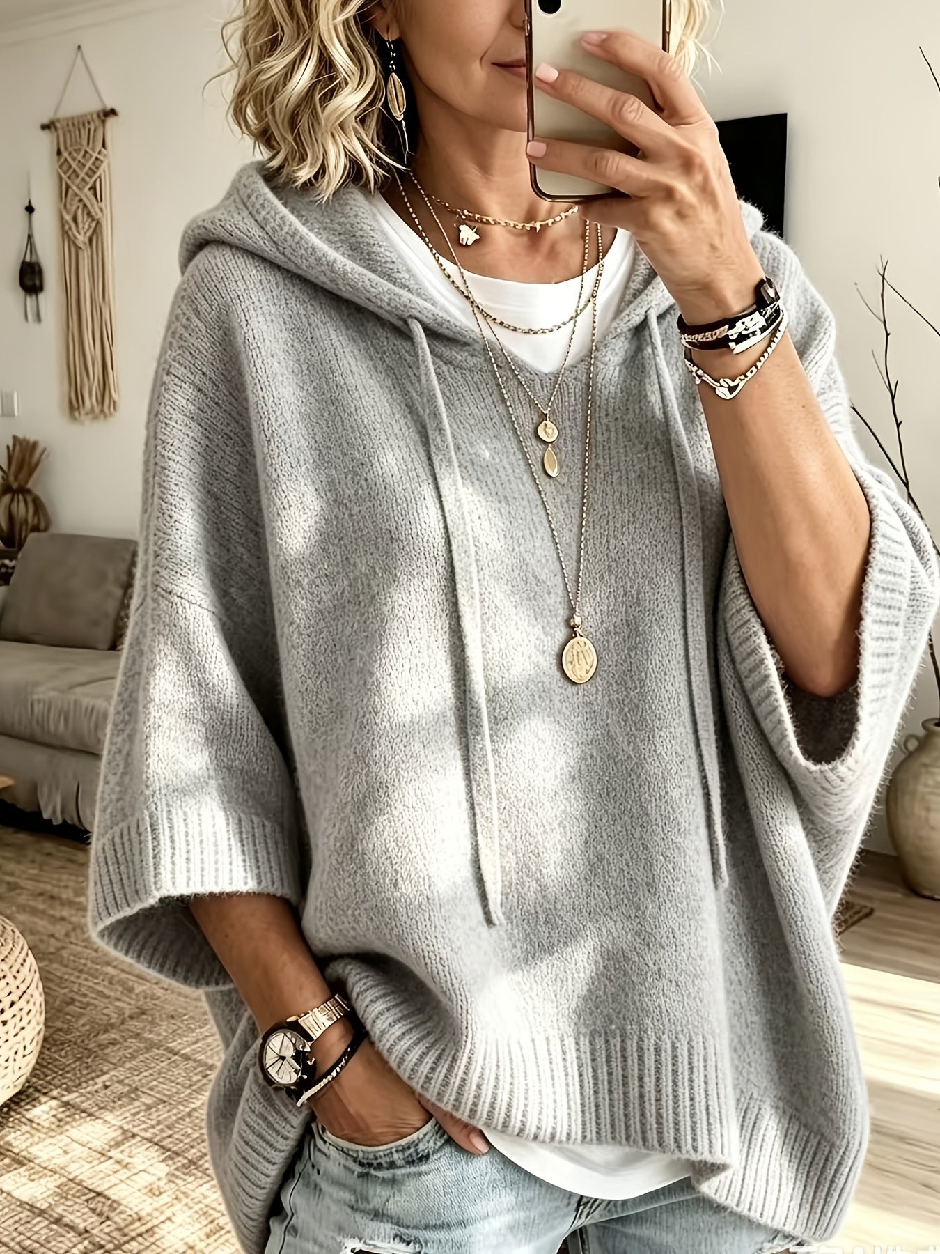 Vynora™ | Casual Drawstring Hooded Poncho Sweater