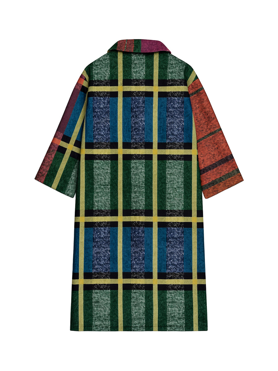 Trevaine™ | Loose Contrast Plaid Patchwork Lapel Long Coat