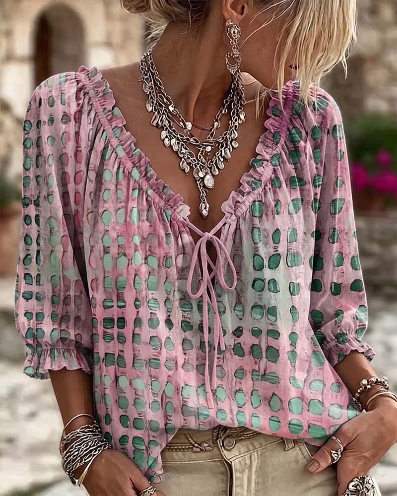 Josephine™ | Polka Dot Lace-Up Blouse