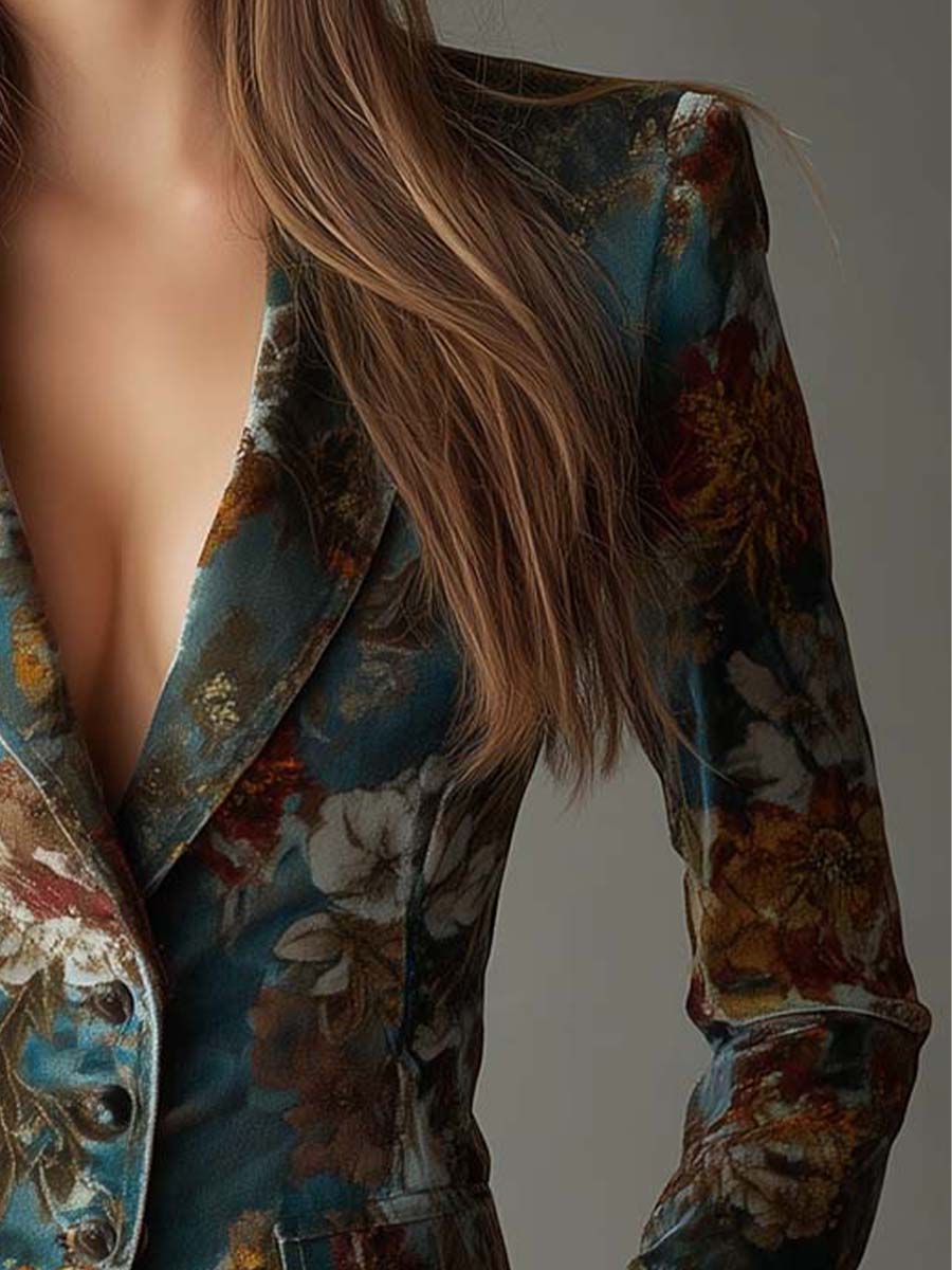 Mossaine™ | Vintage Teal Floral Tailored Blazer