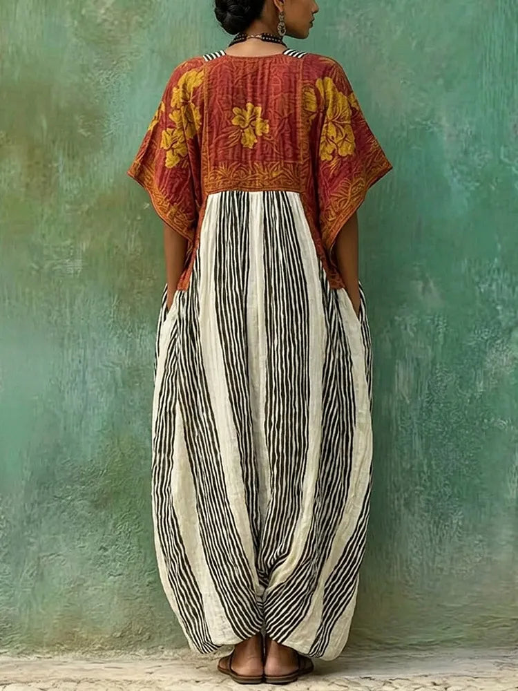 Cassia™ | Retro Floral-Stripe Dress
