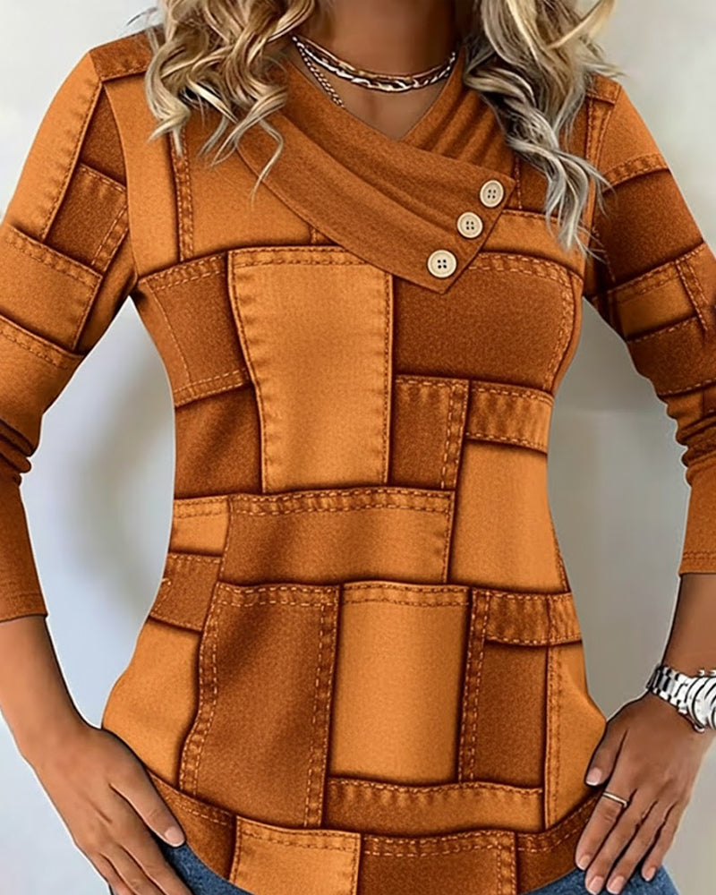 Avora™ | Long Sleeve V-Neck Button-Accent Top