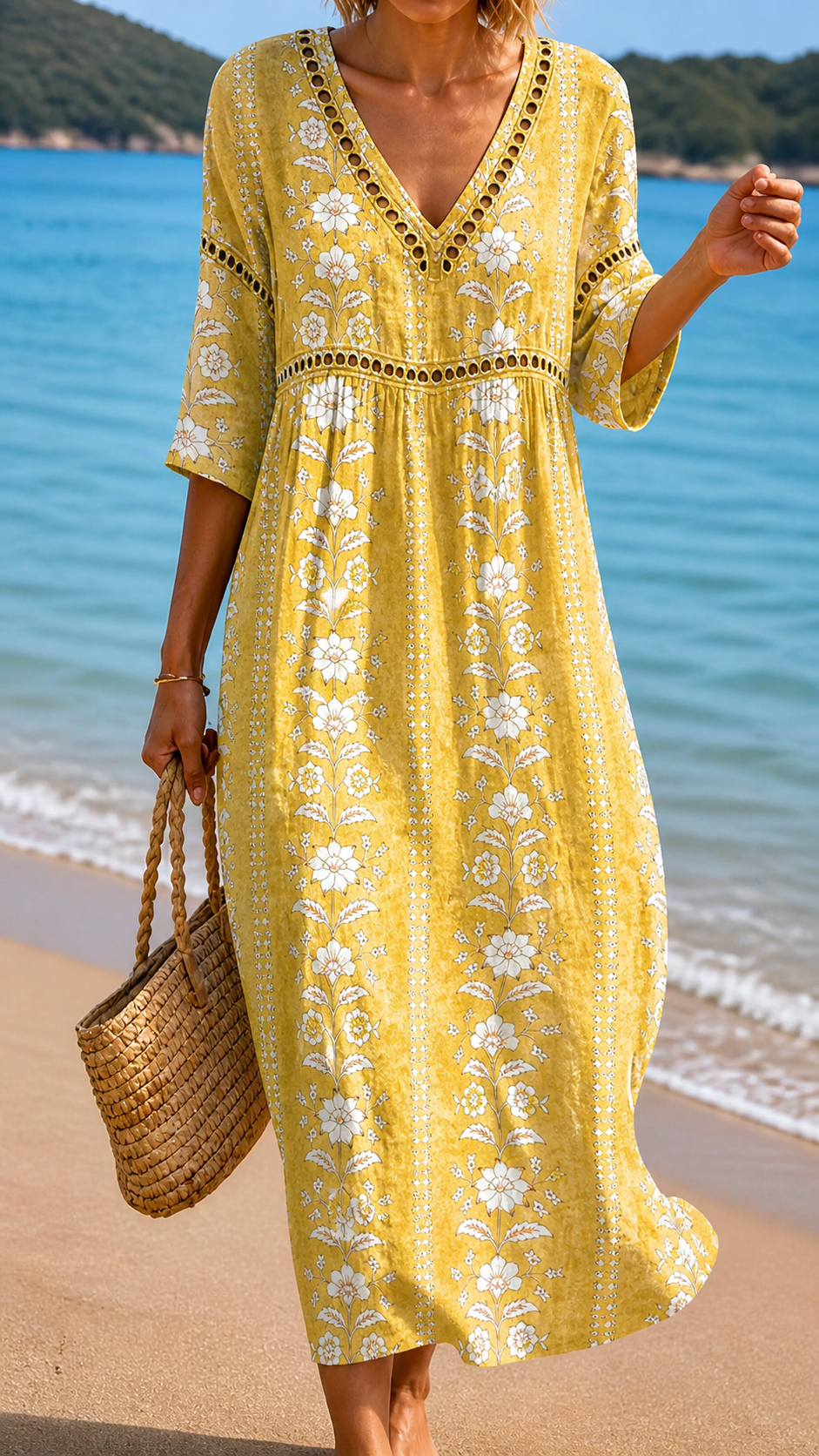 Nalette™ | Yellow Floral Midi Dress