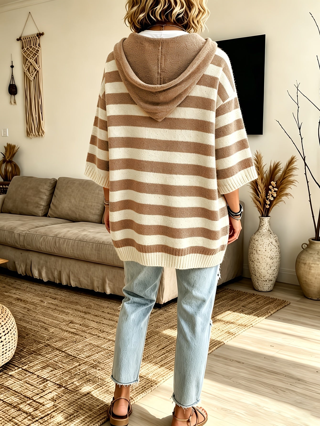 Falloway™ | Striped Hooded Cape Sweater